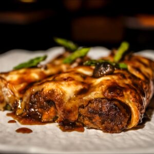 Canelones Kung Pao de costilla de cerdo Ibérica y bechamel de setas y miso